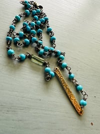 Image 13 of faceted Tibetan turquoise necklace with 14k gold bar pendant by peaces of indigo