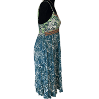 Image 7 of Original Batik Print Blue and Green Crochet Sundress by Santiki - NWT - Lillian -Size Small 