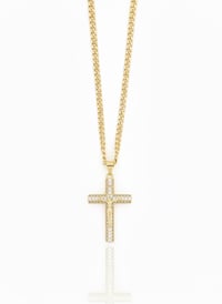 Image 1 of 5mm Cuban chain with Iced out Cross Pendant 