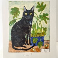 Image 2 of A5 art print -Kiwi the black cat (custom option available) 