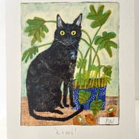Image 2 of A5 art print -Kiwi the black cat (custom option available)