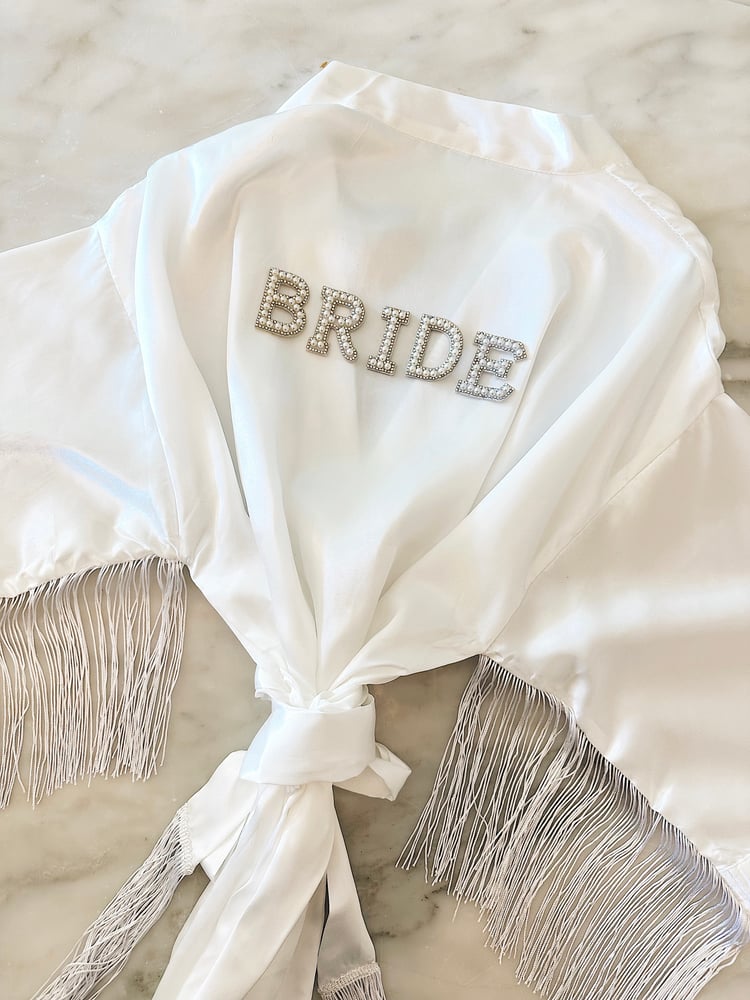 Image of Fringe Satin Robe-Crystal Bride 