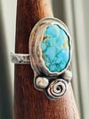 Kingman Turquoise Ring With Sterling Rose And Pearls