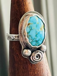 Image 3 of Kingman Turquoise Ring With Sterling Rose And Pearls