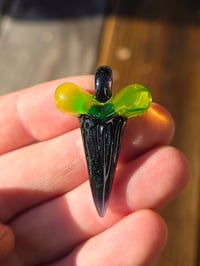 Image 3 of Crushed opal & illuminati glass shark tooth pendant 