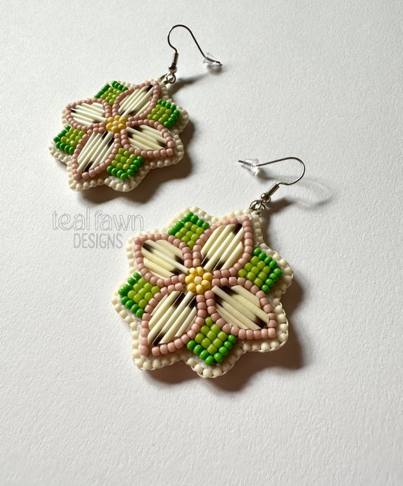 Image of Pastel floral Porcupine quill earrings 