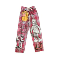 Image 1 of Hand-Painted "Delulu" Pop Culture Plaid Pants 