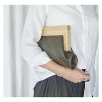 Image 3 of *NEW* Olive Green Leather & Timber Clutch