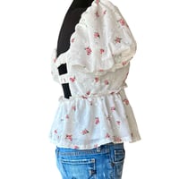 Image 3 of Boho Festival White Rose Floral Eyelet Overlay Babydoll Top with Puff Sleeve - Size M - Trixxi