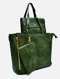 Image 4 of Olive Green 3-Piece Vegan Shoulder Handbag Set 