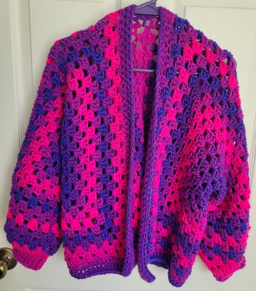 Image of Hot pink and purple cardigan, size 12 big kid