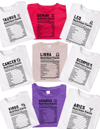 Image 1 of Zodiac Nutrition Facts Shirts