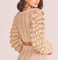 Image 2 of LOVE SHACK FANCY beige crochet long sleeve crop ruffled sweater cardigan