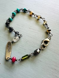 Image 2 of opal turquoise and sterling silver medallion bracelet