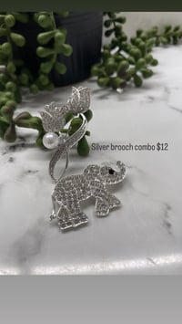 Silver rose brooch combo 