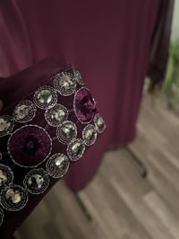 Image 3 of Cranberry sheer sleeve with rhinestone embellishment