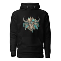 Image 2 of Unisex Hoodie, Turquoise and Brown Skull Hoodie, Western