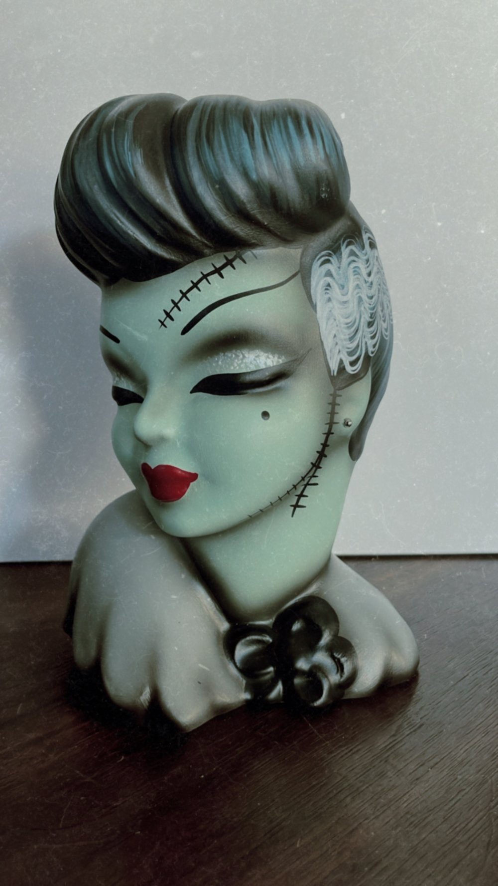 Vintage Revamped Bride of Frankenstein Head Vase