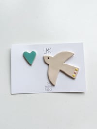 LMK x MINI LABO double broche oiseau coeur lagon