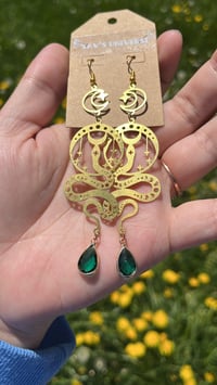 Image 2 of Teal Sun & Moon Snake Earrings 🐍✨🌟🌙