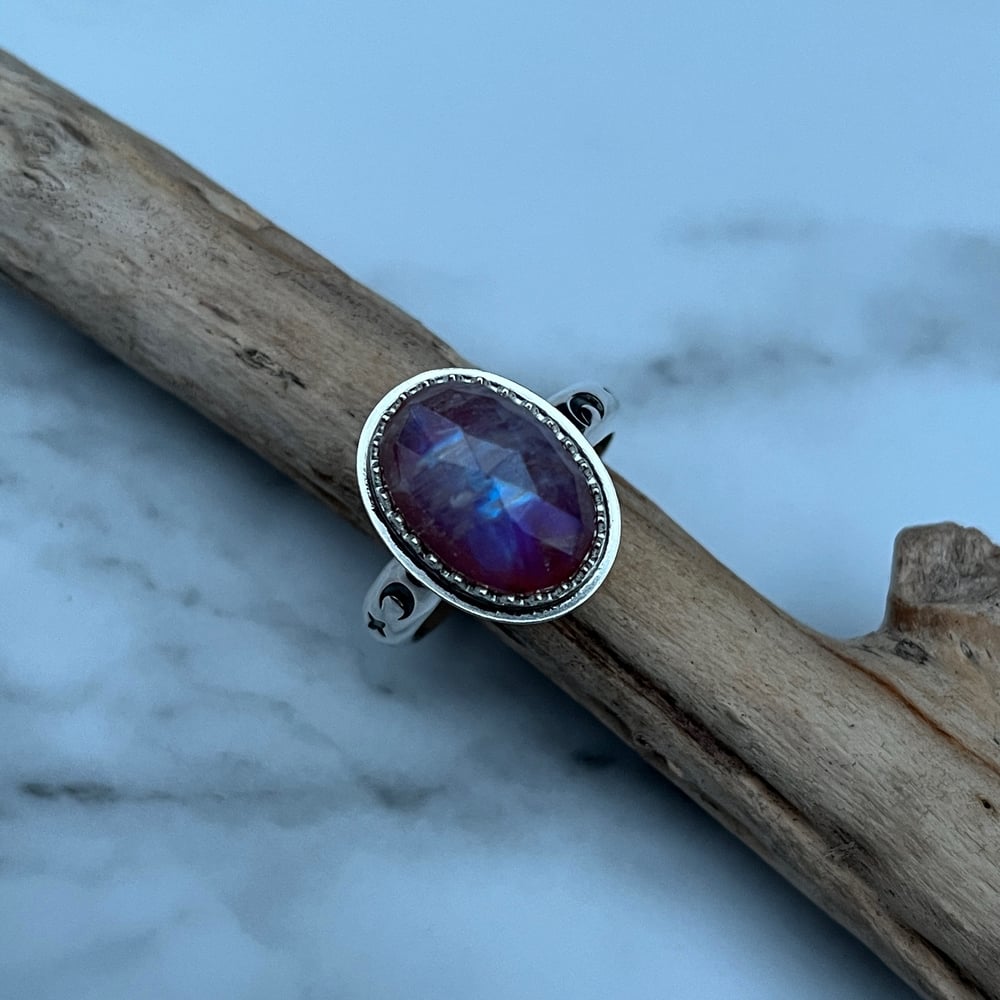 Sterling Silver Moonstone And Red Jasper Celestial Ring
