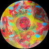 Abstract Hyper-color aerosol painting on upcycled wood round 