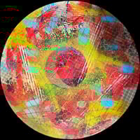 Image 1 of Abstract Hyper-color aerosol painting on upcycled wood round 