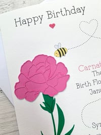 Image 2 of Handmade January Pink Carnation Birth Flower Card - Elegant Birthday Card for January Birthdays