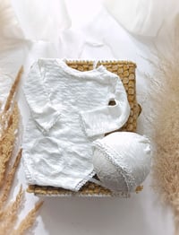 Image 1 of Newborn Photo Prop Set | bodysuit for Photoshoot |  Esme | bonnet | off white