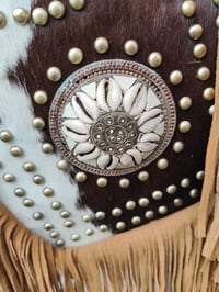 Image 3 of Yellowstone cowboy print suede fringe  Brown cream tan