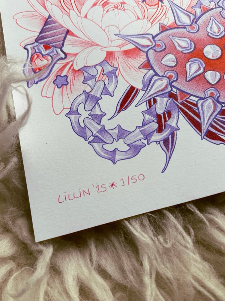 Heart Flail Risograph Print