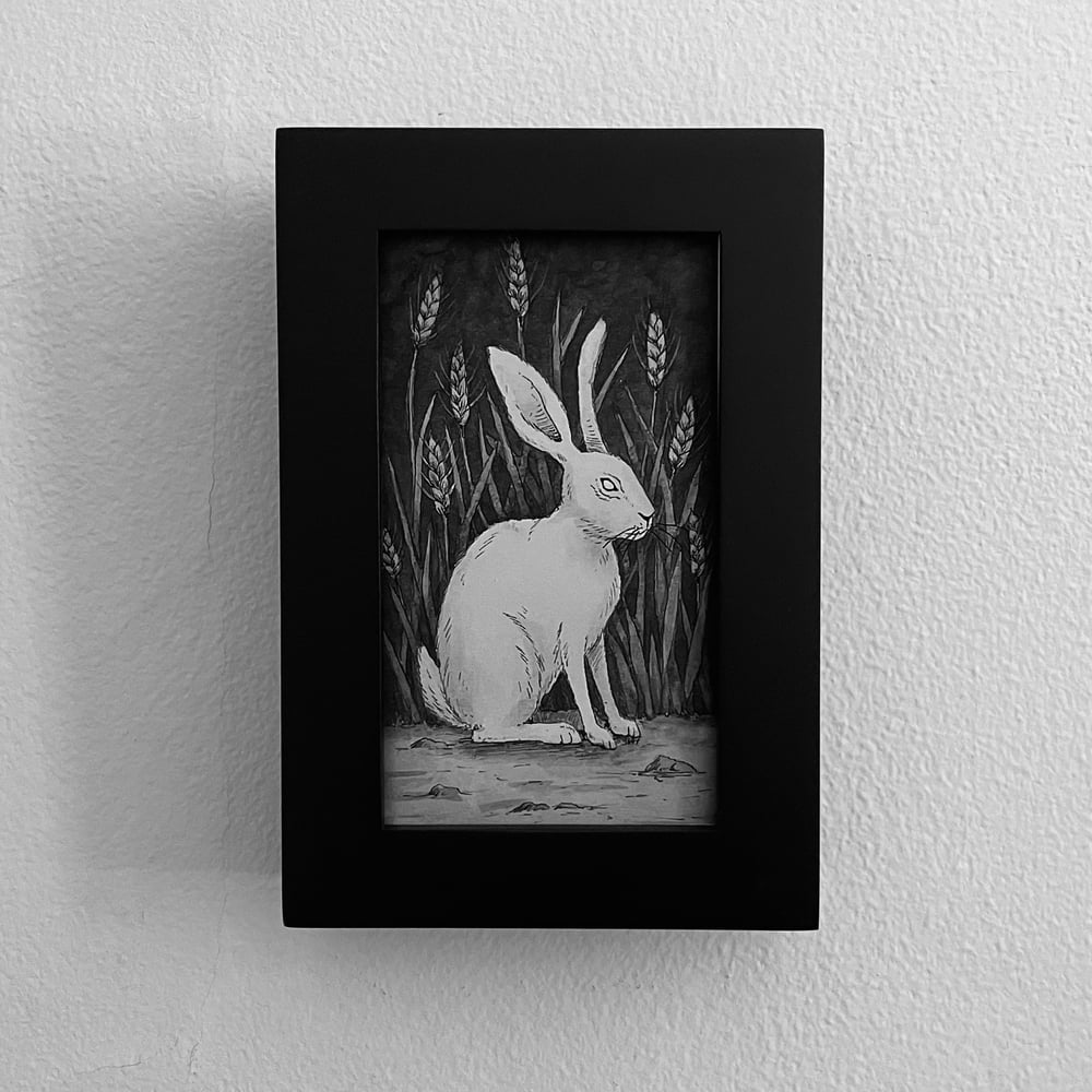 Rabbit And Wheat Ink And Watercolor Print