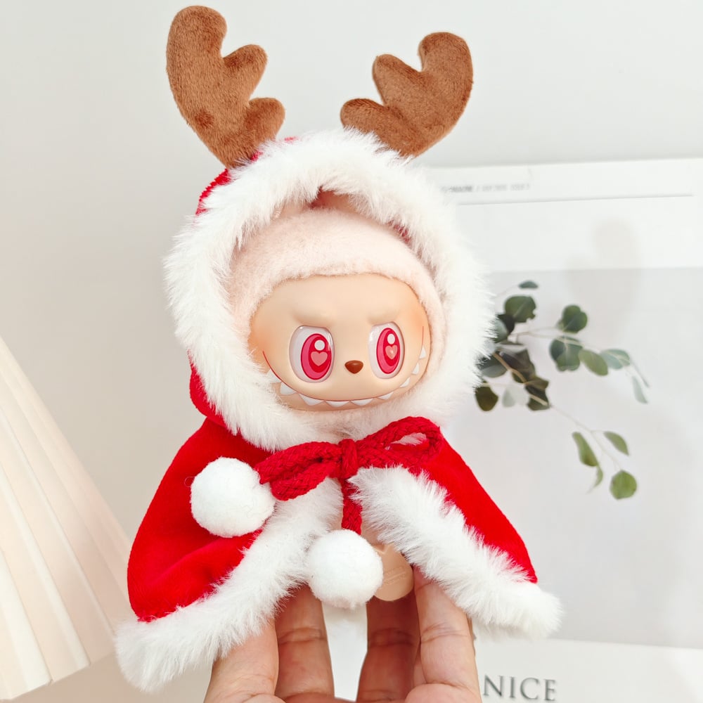 Image of Cute Doll Clothes Outfit Accessories Christmas Cape Set for 17cm Labubu V2 Mini Doll Clothing Doll A