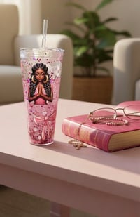 Image 1 of Custom 24oz Pink Glitter Tumbler for Christian Women - Faith & Prayer Gift