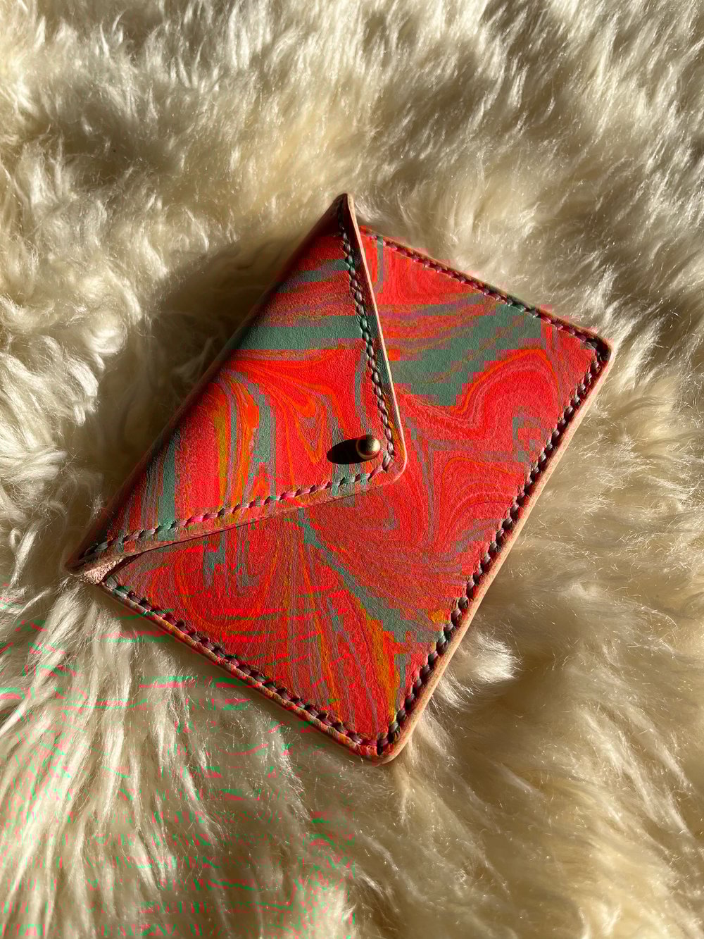 Image of Fluorescent Orange Marbled Envelope Wallet 