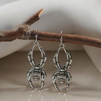 Image 4 of Gothic Black Spider Web Skull Dangle Earrings - Hollow Design Trio Set
