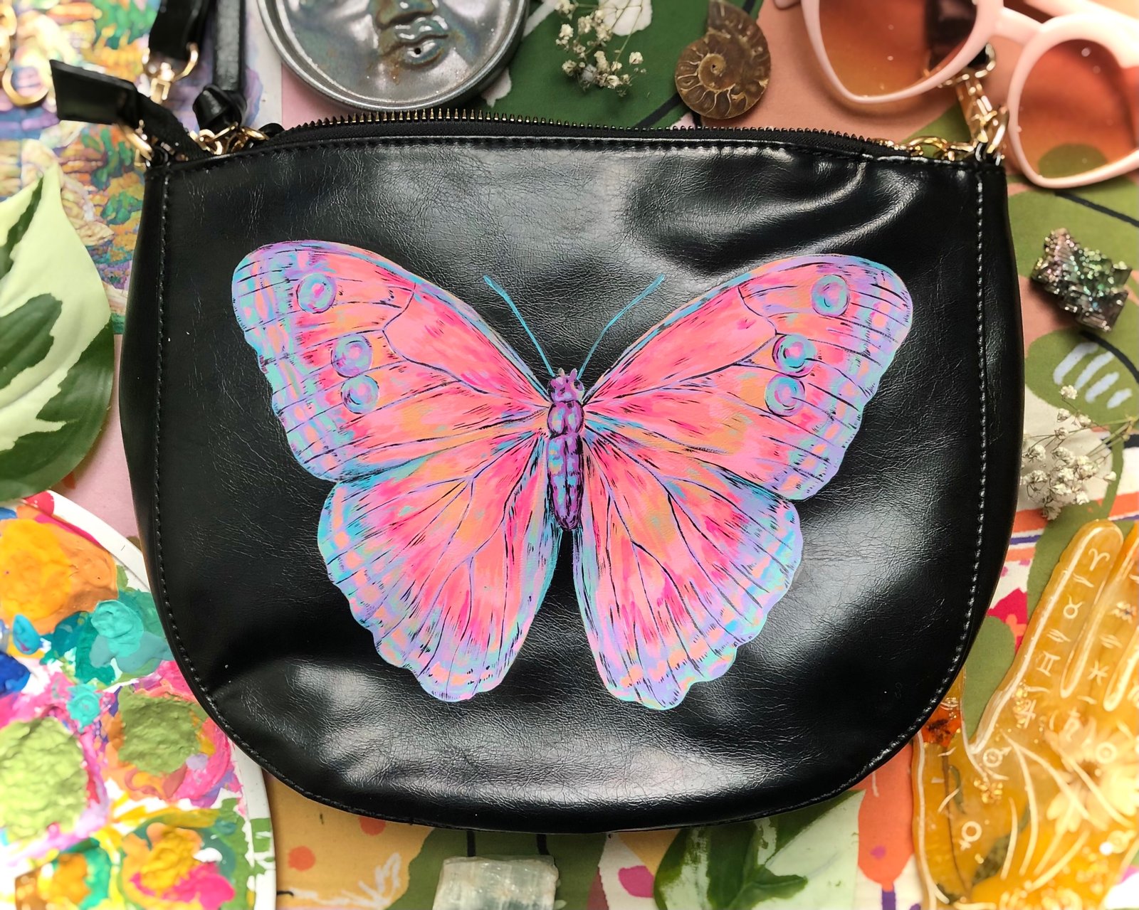 Hand-painted Blooms Leather Bag FINAL SALE (No Returns)