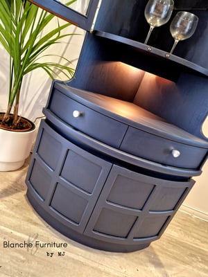 Image of Nathan Corner Drinks Cabinet unit with light - in Midnight Blue