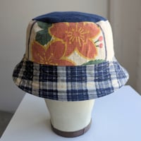 Image 7 of Reworked NY Reversible Bucket Hat 40s Quilt top L 23"