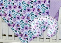 Image 1 of Lavender Floral Minky Dot Baby Blanket & Pillow Cover or Purchase Separately 