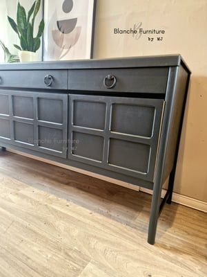Image of Stunning Mid Century Nathan Long Sideboard in Dark Grey with Black Handles