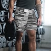 Men's "LAuGhiNg MaN" Black and White Static GITS Recycled Material Athletic Shorts