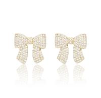 Gold Dipped Cz Stone Paved Bow Stud Earrings
