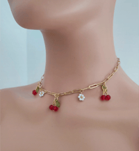 Image 1 of Collier acier pâquerette cerises 
