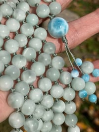Image 3 of Green Pectolite and Dominican Larimar Mala, Copper Pectolite Hand Knotted Gemstone Necklace