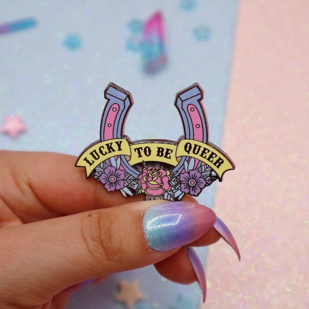 Image of Lucky To Be Queer Enamel Pin