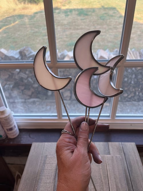 Image of Moon plant stake Set- stained glass