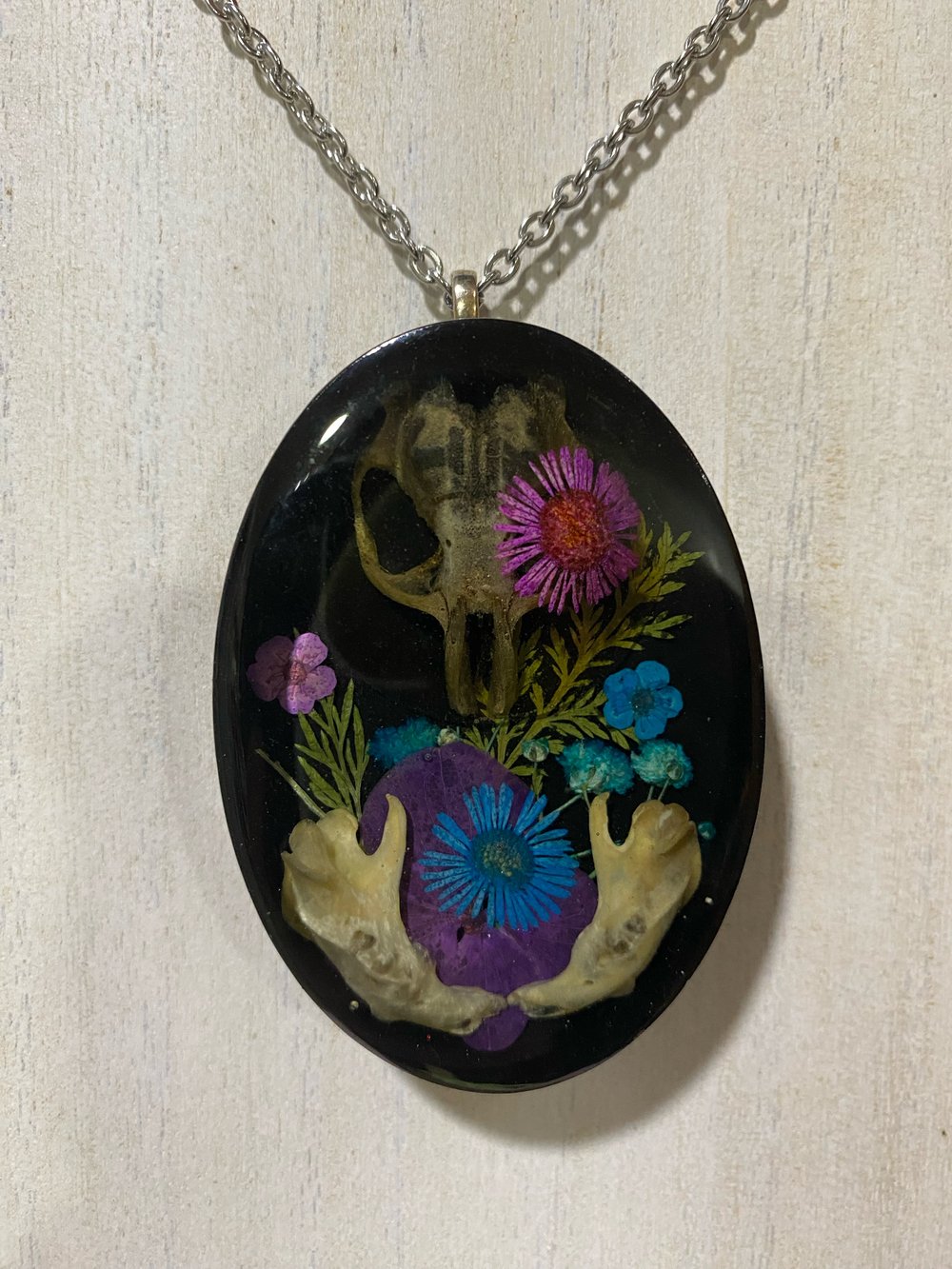 Floral Rat Skull and Jawbones Pendant 