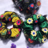 Multiple Colours* Black Mesh Floral Scrunchie