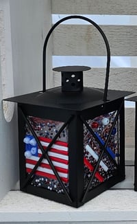 Image 1 of Small Fused Glass & Metal Lantern – 4" Tall x 3.5" Wide